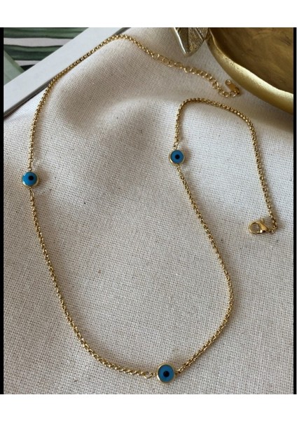 Çelik Kolye Nazar Boncuklu Model Kararmaz