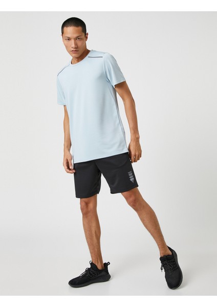 Spor Tişört Şerit Baskılı Bisiklet Yaka Nefes Alan Kumaş