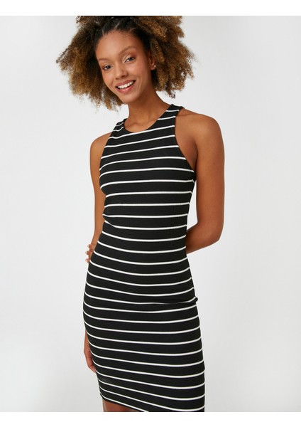 Midi Elbise Kolsuz Bodycon Halter Yaka Dar Kesim