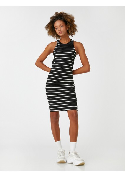Midi Elbise Kolsuz Bodycon Halter Yaka Dar Kesim