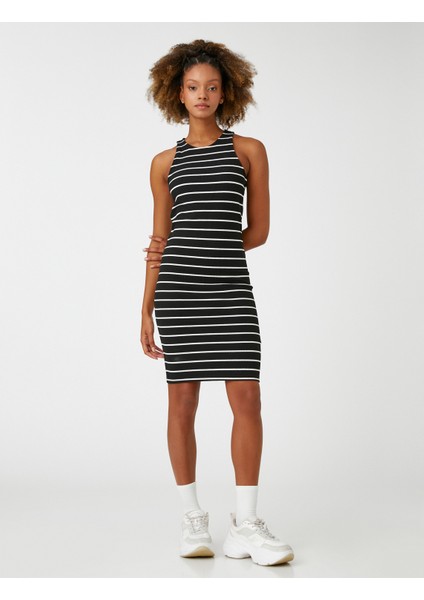 Midi Elbise Kolsuz Bodycon Halter Yaka Dar Kesim
