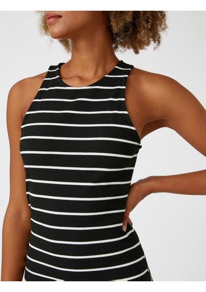 Midi Elbise Kolsuz Bodycon Halter Yaka Dar Kesim