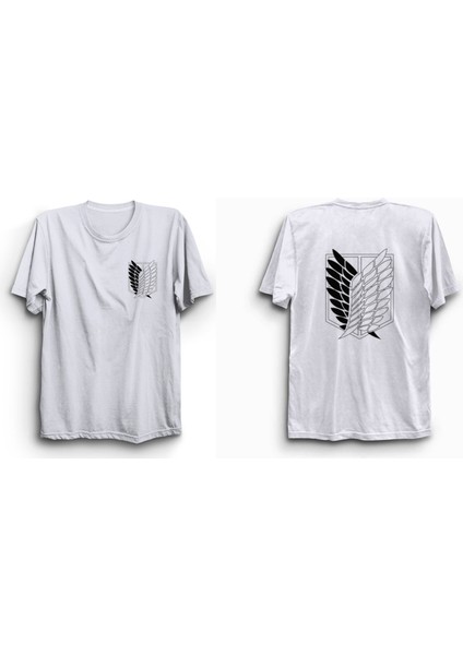 Attack On Titan, Anime, Siyah Beyaz Logo Tişört