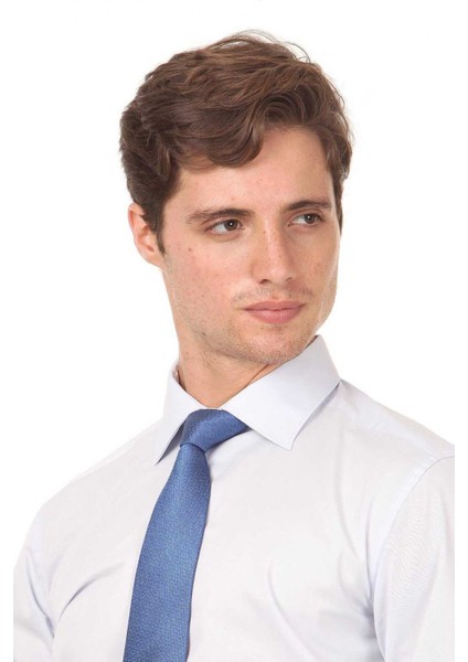 Mavi Düz Slim Fit Dokuma Klasik Pamuk Karışımlı Gömlek fiyatları