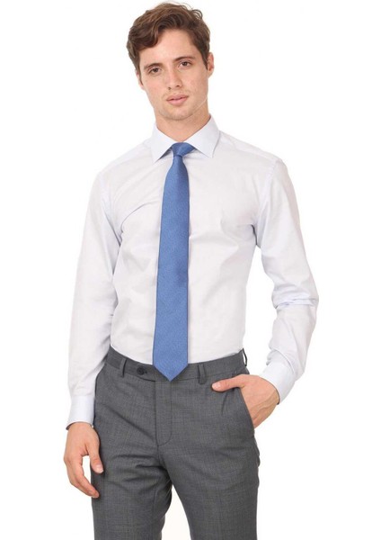 Mavi Düz Slim Fit Dokuma Klasik Pamuk Karışımlı Gömlek modelleri
