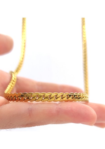Desenli Ezme Zincir Paslanmaz Çelik Kolye Altın Renk- 5mm modelleri