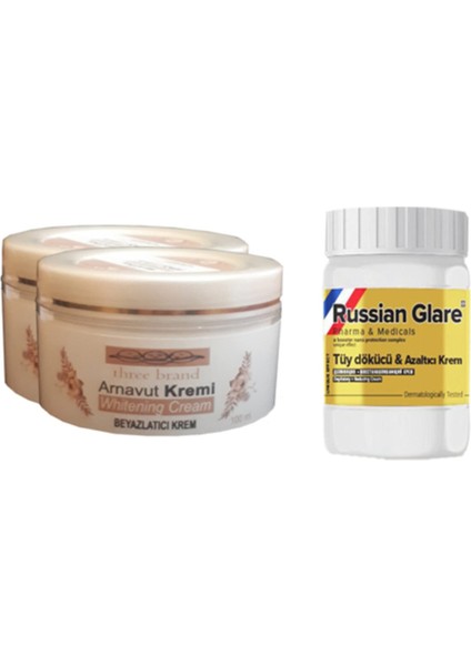 100 ml Arnavut Aklık Kremi 2 Ad + Russıan Glare Tüy Dökücü Azaltıcı Merhem 50ML 1 Ad