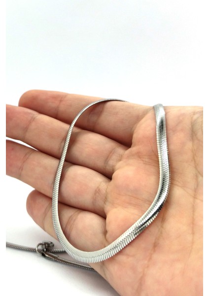 Yassı Yılan Italyan Zincir Paslanmaz Çelik Kolye Gümüş Renk - 4mm