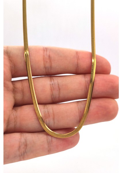Yassı Yılan Italyan Zincir Paslanmaz Çelik Kolye Altın Renk - 3mm fiyatları