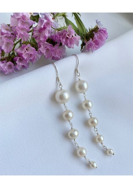 Handmade El Yapımı Ebatlı Inci Kadın Küpe Sallantılı