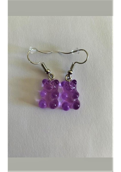 Handmade Mor Jelibon Ayıcık Çelik Kadın Sallantılı Küpe