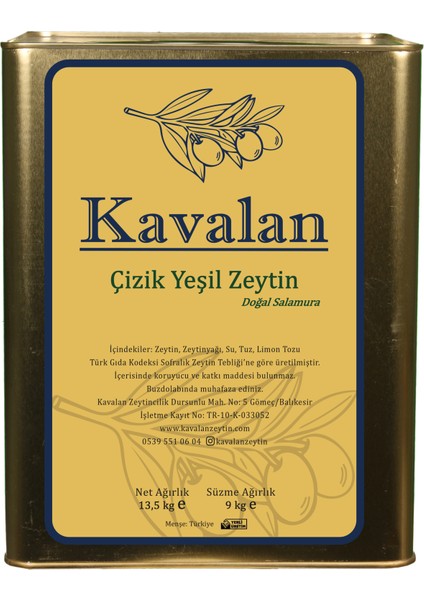 İyi Tarım Uyg. 9 Kg Süzme Ağırlık- Ayvalık Çizik Yeşil Zeytin ORTA BOY