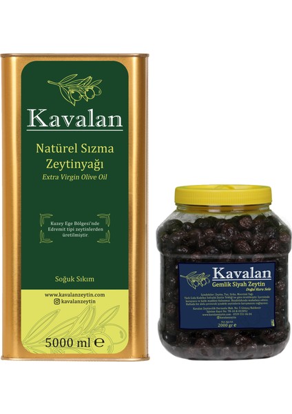 İyi Tarım Uyg. Yeni Sezon 2024-25 - 5 Lt Olgun Hasat Soğuk Sıkım Natürel Zeytinyağı + 2 kg Gemlik Siyah Zeytin Sele Orta Boy