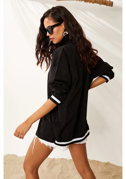 Kadın Siyah Oversize Uzun Ribanalı Gömlek HZL22S-RT110011 fırsatları