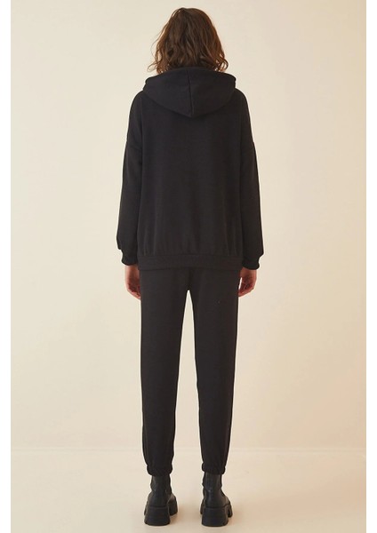 Kadın Siyah Oversize Kapüşonlu Polarlı Eşofman Takımı HZL22W-BD1553231 fiyatları