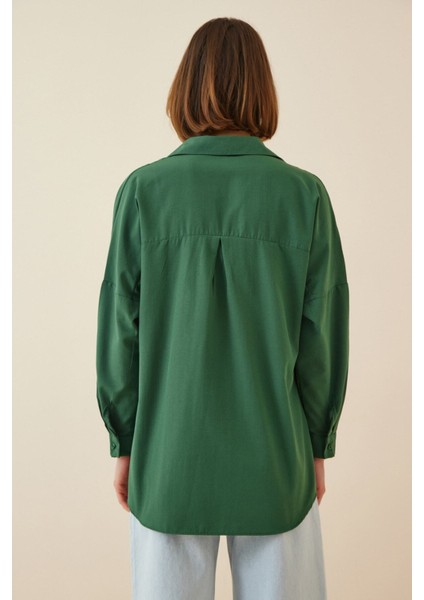 Kadın Zümrüt Yeşili Oversize Uzun Basic Gömlek HZL22W-BD139001 fırsatları