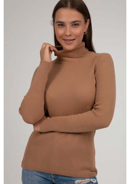 Kadın Camel Boğazlı Fitilli Triko Balıkçı Yaka Kazak HZL22W-BD1445001 fiyatları