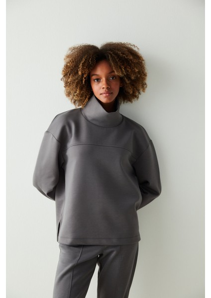 Antrasit Boğazlı Uzun Kollu Sweatshirt modelleri