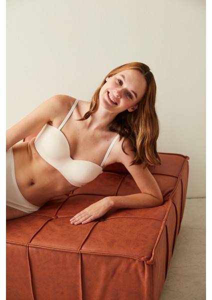 Ekru Toparlayıcı Straplez Sütyen