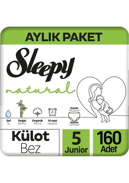 Natural Külot Bebek Bezi 5 Beden Junior 4x2'li Jumbo 160 Ade