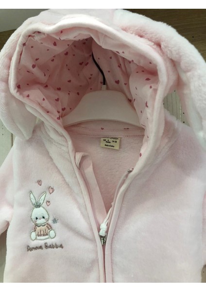 Tavşan Kulaklı Kapüşonlu Yumuşak Soft Kumaş Önden Fermuarlı Prenses Tavşan Desenli Kız Bebek Tulum Kozmonot fırsatları