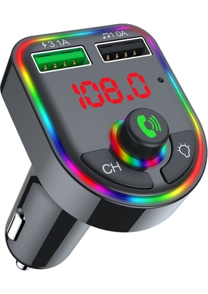 C613 Rgb Işıklı Bluetoothlu USB Bellek, Hafıza Kartı ve 3.1A+1A Şarj Girişli Fm Transmitter