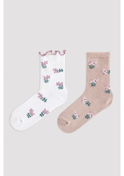 Çok Renkli Kız Çocuk Floral Soket Çorap