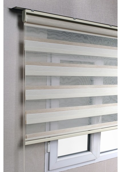 Premium Çift Renk Krem-Beyaz Ev-Ofis Zebra Stor Perdeler