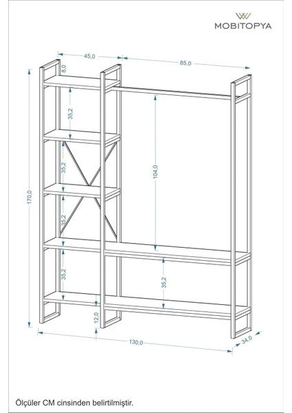 Nilamu Elbise Dolabı / Metal Aksamlı / Antrasit Gri / Açık Dolap / Organizer / Askılık