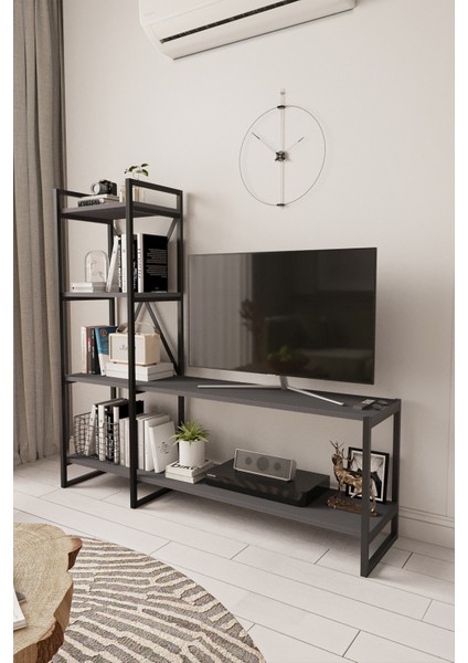 Nilamu 150 cm Tv Ünitesi / Metal Aksamlı / Açık Raf / Kitaplık / Organizer / Ofis / Ev / Salon / Tv Sehpası / Dekoratif