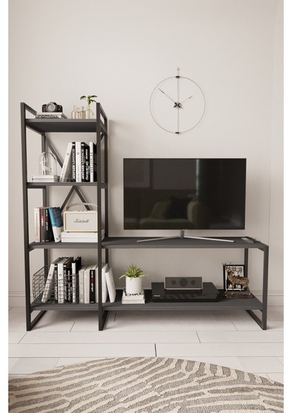 Nilamu 150 cm Tv Ünitesi / Metal Aksamlı / Açık Raf / Kitaplık / Organizer / Ofis / Ev / Salon / Tv Sehpası / Dekoratif