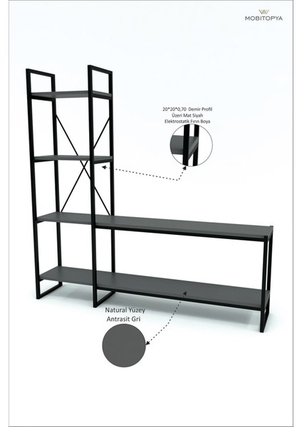 Nilamu 150 cm Tv Ünitesi / Metal Aksamlı / Açık Raf / Kitaplık / Organizer / Ofis / Ev / Salon / Tv Sehpası / Dekoratif