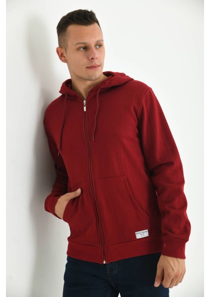Bordo Kapüşonlu ve Kanguru Cep Detaylı Sweatshirt
