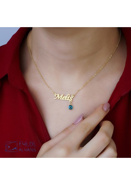 Nazar Detaylı Kişiye Özel Isimli 925 Ayar Gümüş Hediyelik Kadın Gold Kolye