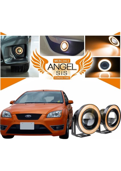 Ford Focus 2 Uyumlu, Universal Mercekli LED Angel Sis Farı, 76MM Turuncu Renk fiyatları