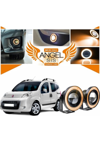 Fiat Fiorino Uyumlu, Universal Mercekli LED Angel Sis Farı, 76MM Turuncu Renk fiyatları