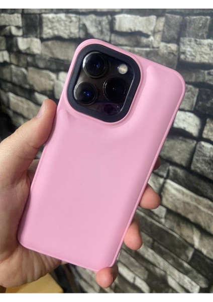 iPhone 14 Pro Max Puffer Şişme Kılıf Iç Kısmı Kadifeli Kapak Pembe