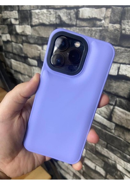 iPhone 14 Pro Puffer Şişme Kılıf Iç Kısmı Kadifeli Kapak Lila