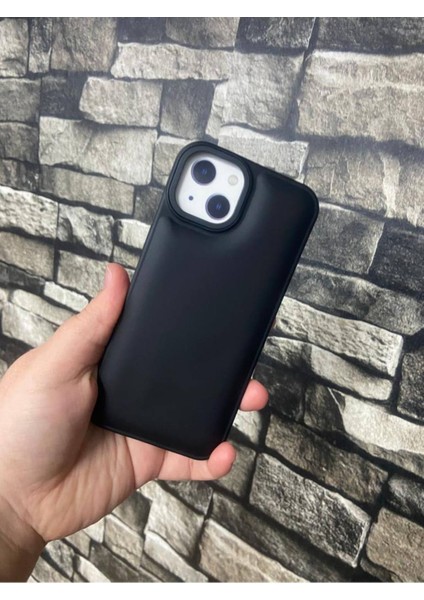 iPhone 13 Puffer Şişme Kılıf Iç Kısmı Kadifeli Kapak Siyah
