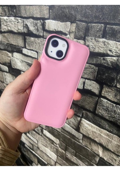 iPhone 14 Puffer Şişme Kılıf Iç Kısmı Kadifeli Kapak Pembe