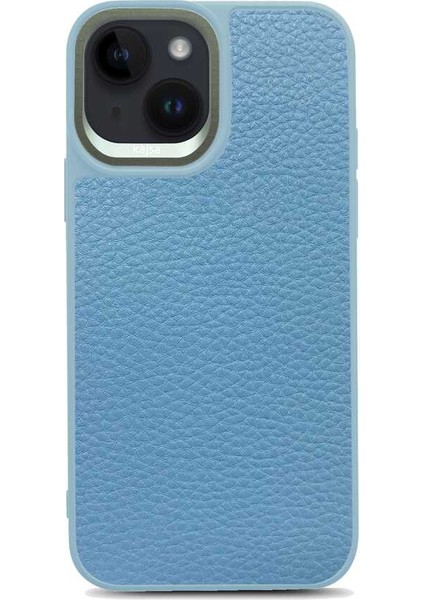 Apple iPhone 14 Plus Kılıf Soft Deri Metal Kamera Çerçeveli ​kajsa Litchi Kapak