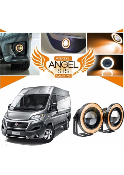 Fiat Ducato Uyumlu, Universal Mercekli LED Angel Sis Farı, 76MM Turuncu Renk fiyatları