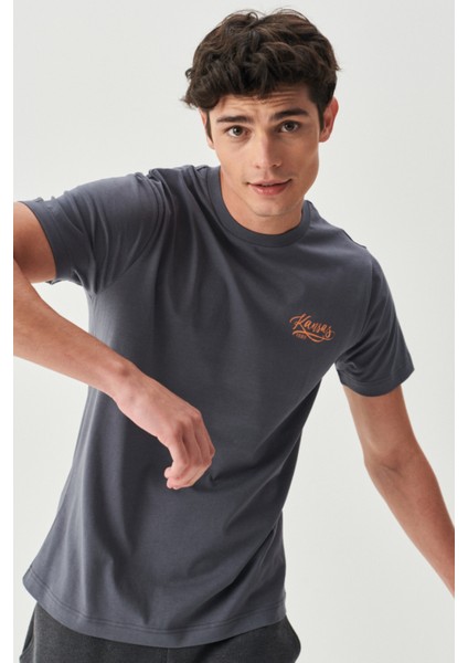 Regular Fit Normal Kesim Bisiklet Yaka Antrasit Tişört