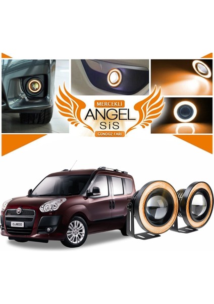 Fiat Doblo D3 Uyumlu, Universal Mercekli LED Angel Sis Farı, 76MM Turuncu Renk