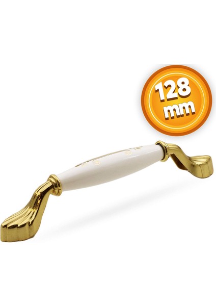 Elpedroso Lüks Porselen Mobilya Çekmece Dolap Kapak Kulpu Kulbu 128 mm Beyaz Gold