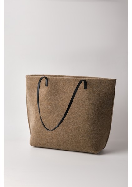 Kadın Büyük Boy Keçe Kumaş Shopper Tote Omuz Çantası
