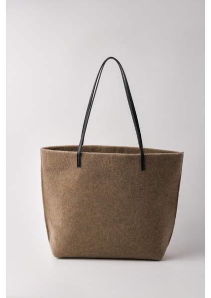 Kadın Büyük Boy Keçe Kumaş Shopper Tote Omuz Çantası