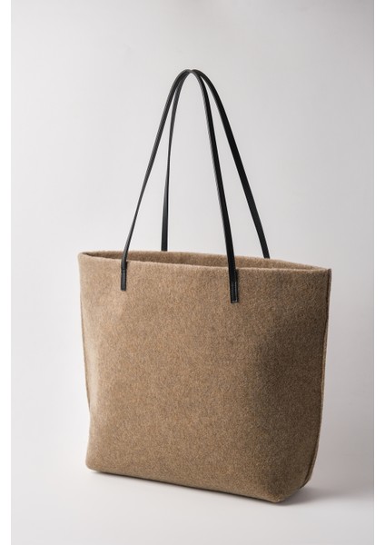 Kadın Büyük Boy Keçe Kumaş Shopper Tote Omuz Çantası