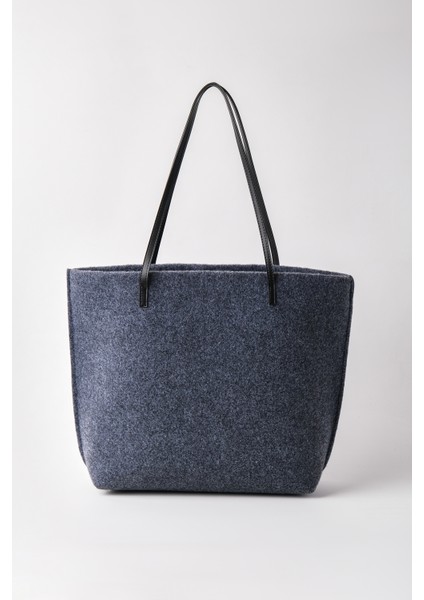 Kadın Gri Büyük Boy Keçe Kumaş Shopper Tote Omuz Çantası