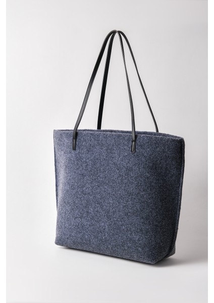 Kadın Gri Büyük Boy Keçe Kumaş Shopper Tote Omuz Çantası